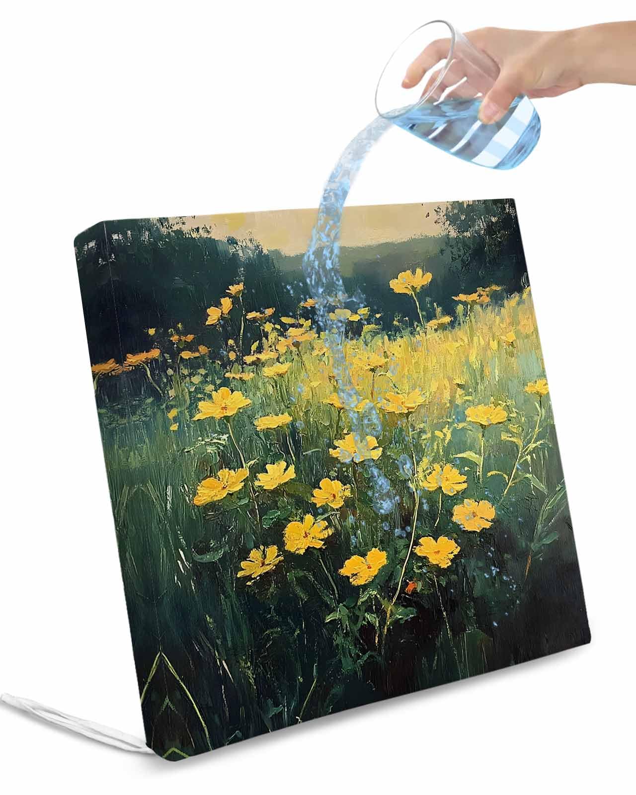 Yellow Spring Floral Outdoor Cushion Chair Cover Set of 2 - Waterproof Couch Seat Covers, Modern Oil Painting Summer Flowers Patio Furniture Protector Cushions Slipcovers for Sofa/RV, 20
