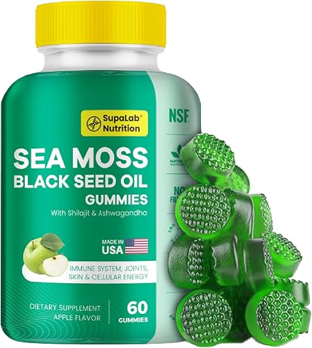 Gummis de musgo marino con shilajit, ashwagandha y astaxantina, ricos en minerales y vitaminas para la inmunidad, salud intestinal y energía,