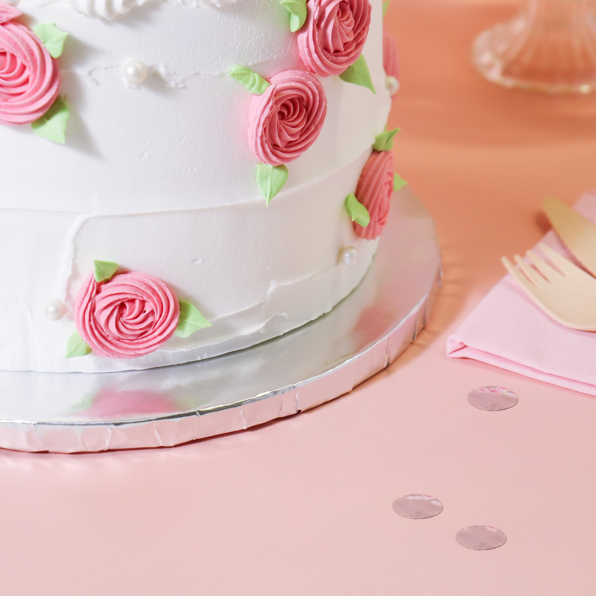 PME Set de 10 Cake Boards redondos para Tartas con bordes envueltos, Plata (12" / 30cm)