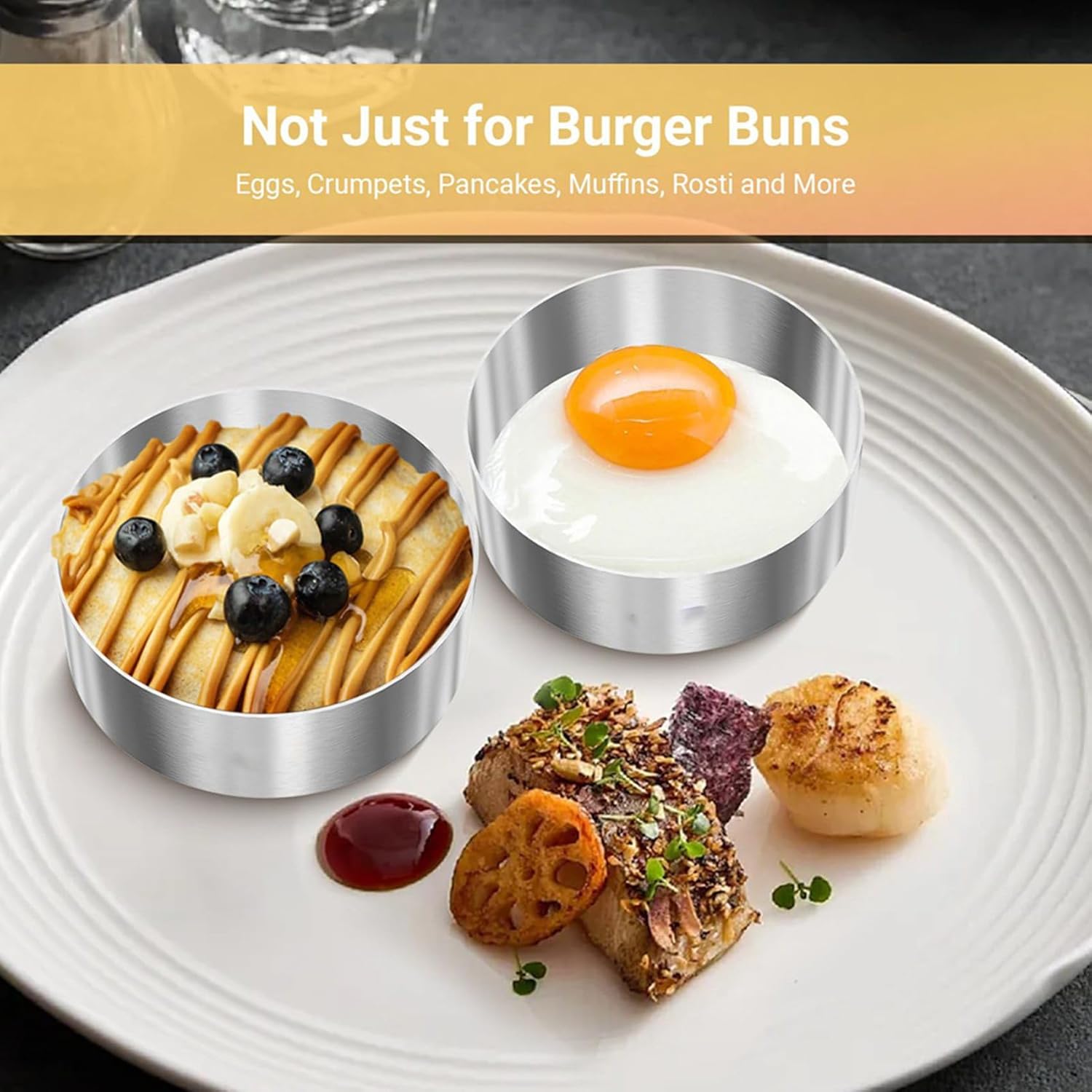 ハンバーガーバンズリング12個、バーガーモールド、調理用4インチ大型リングモールド、目玉焼き、クランペット、パンケーキ用の調理リング