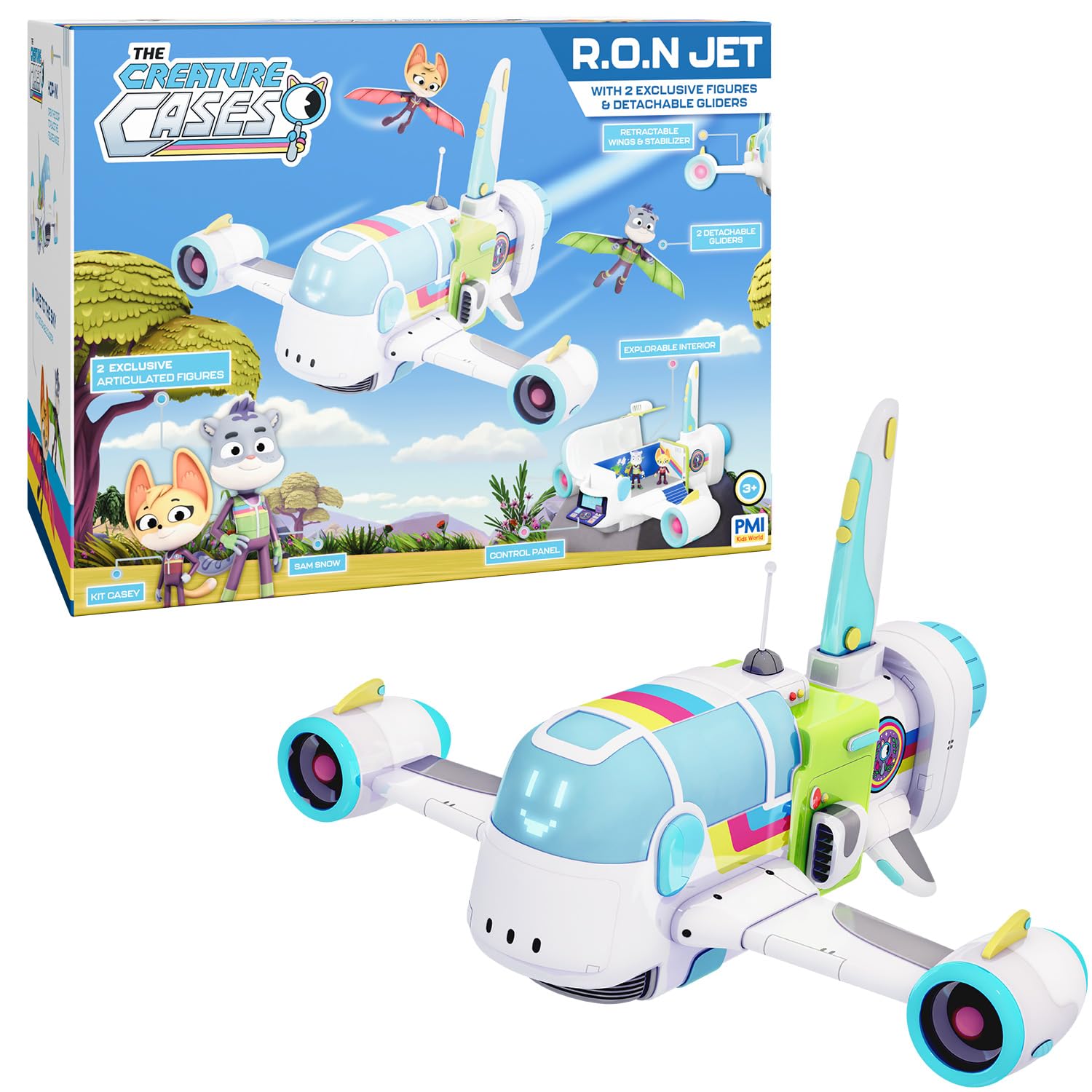 BANDAI - Enquêtes Sauvages - Coffret R.O.N Jet - Avion avec 2 Figurines Exclusives et Planeurs Détachables - Véhicule Interactif pour Enfants Série Creature Cases - Jouet Enfant 3 Ans et + - PMCC9014