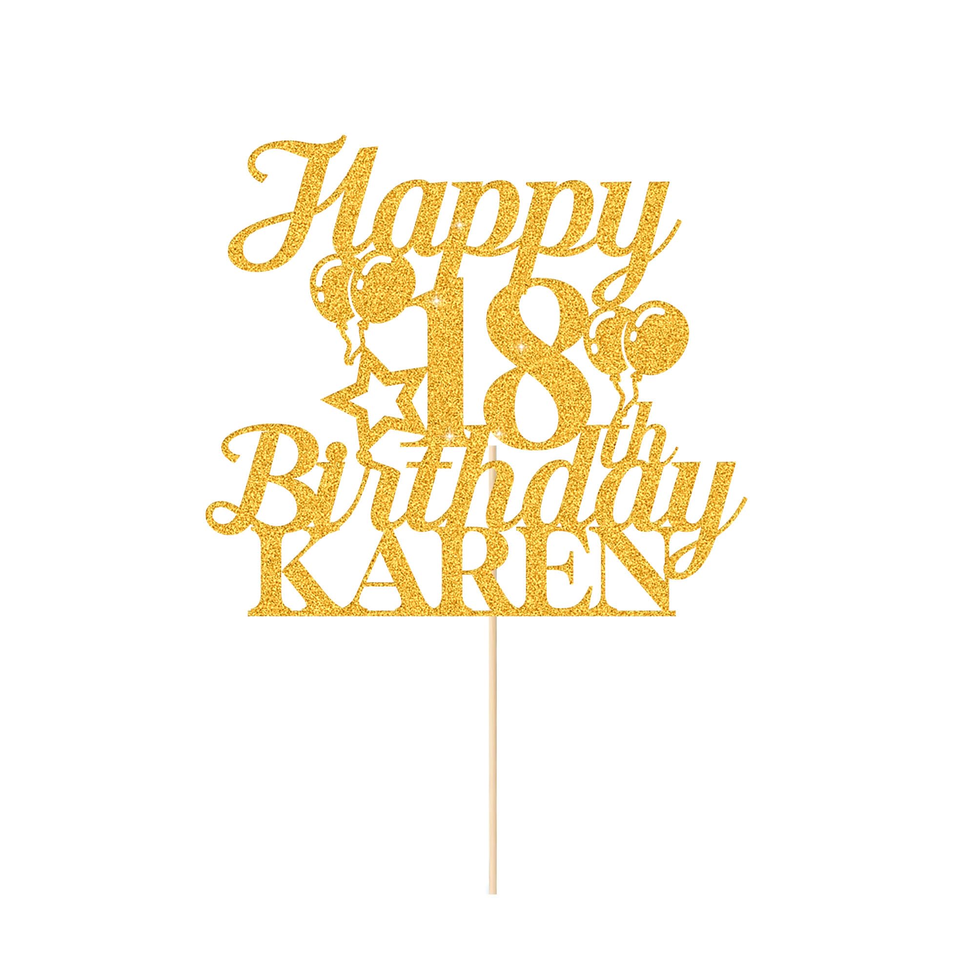 Happy 18th Birthday Cake Topper Personalised Cake Decorations Double-Sided Glitter Cake Topper Custom Cake Toppers with Any Age & Name for 18th 21st 30th 40th 50th 60th(Gold)