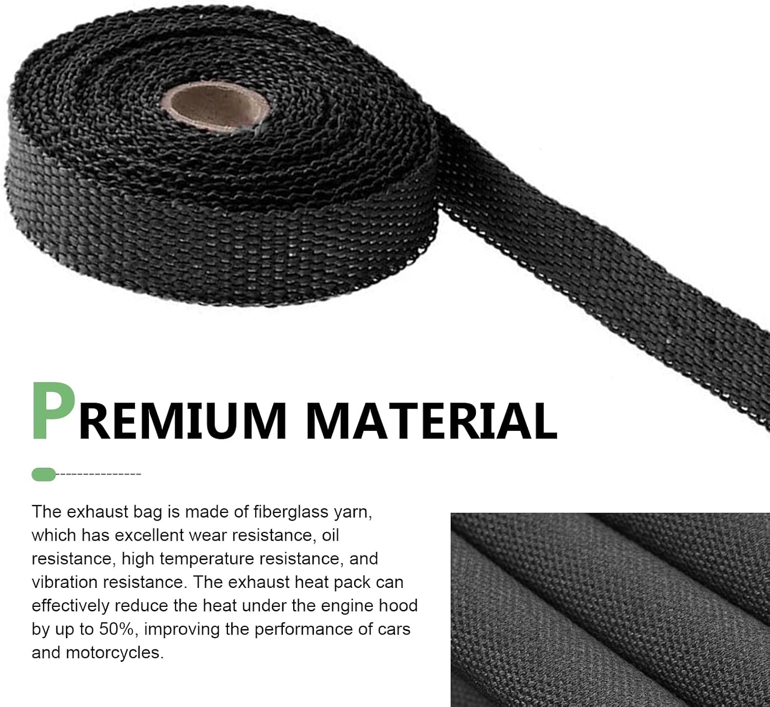 Motorcycle Exhaust Heat Wrap Tape, High-temperature Resistant Insulation Wrap with 4 Steel Ties, Flexible Cuttable Pipe Protective Tape, DIY Modification Part for Motorcycle & Car (Black)