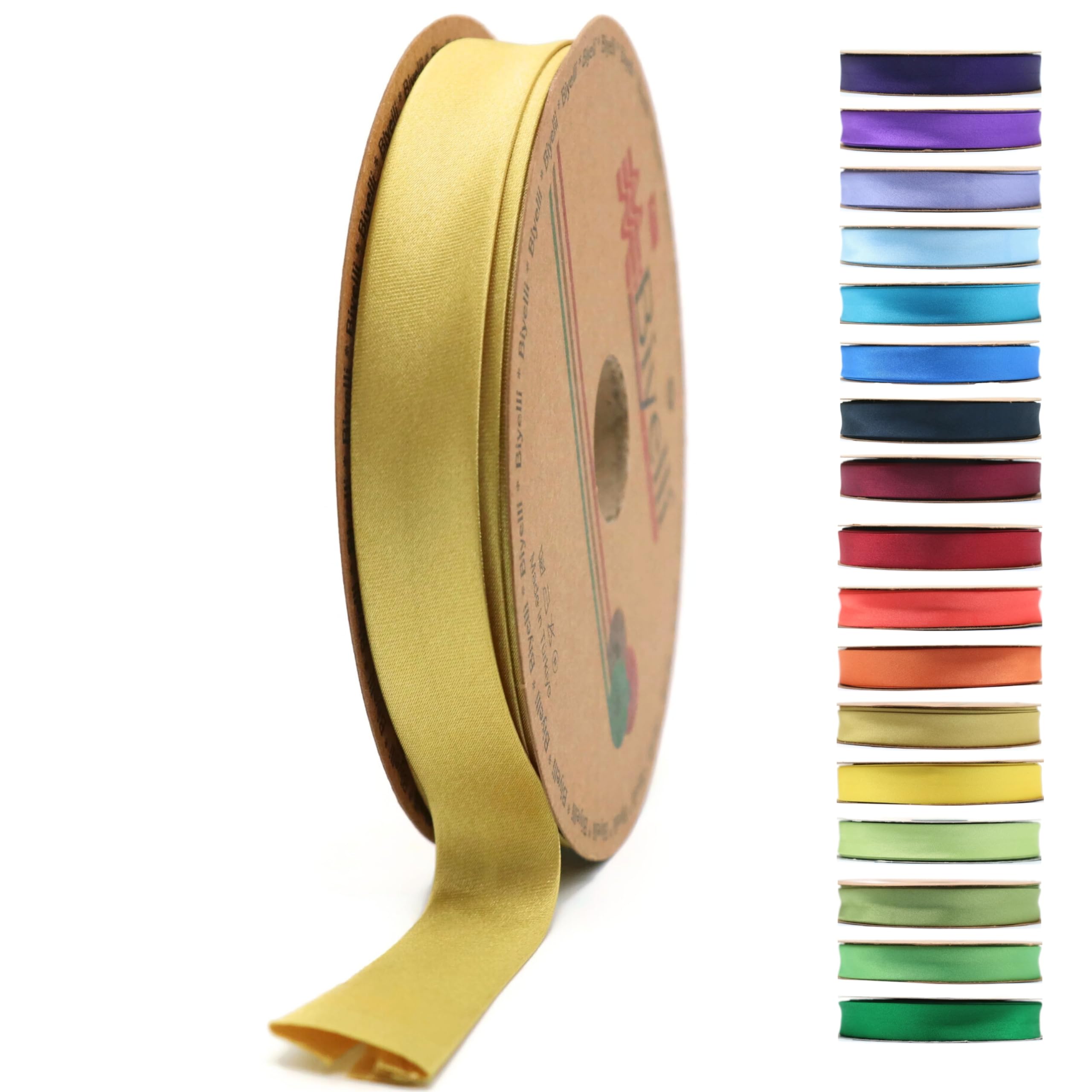 Fold Satin Bias Tape - 99+ Colors - 3/4 Inches Wide - 27 Yards - Fold Satin Binding Bias Ribbon Fabric Piping Bias Binding Tape for Sewing Clothing DIY (37. Metallic Gold) BYS37