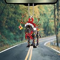Vista 5 de Talataca Cane Corso con Sombrero de Navidad Reno con Luces de Cadena Perro Plano 2D Accesorio de Espejo Retrovisor de Coche Adorno de Árbol