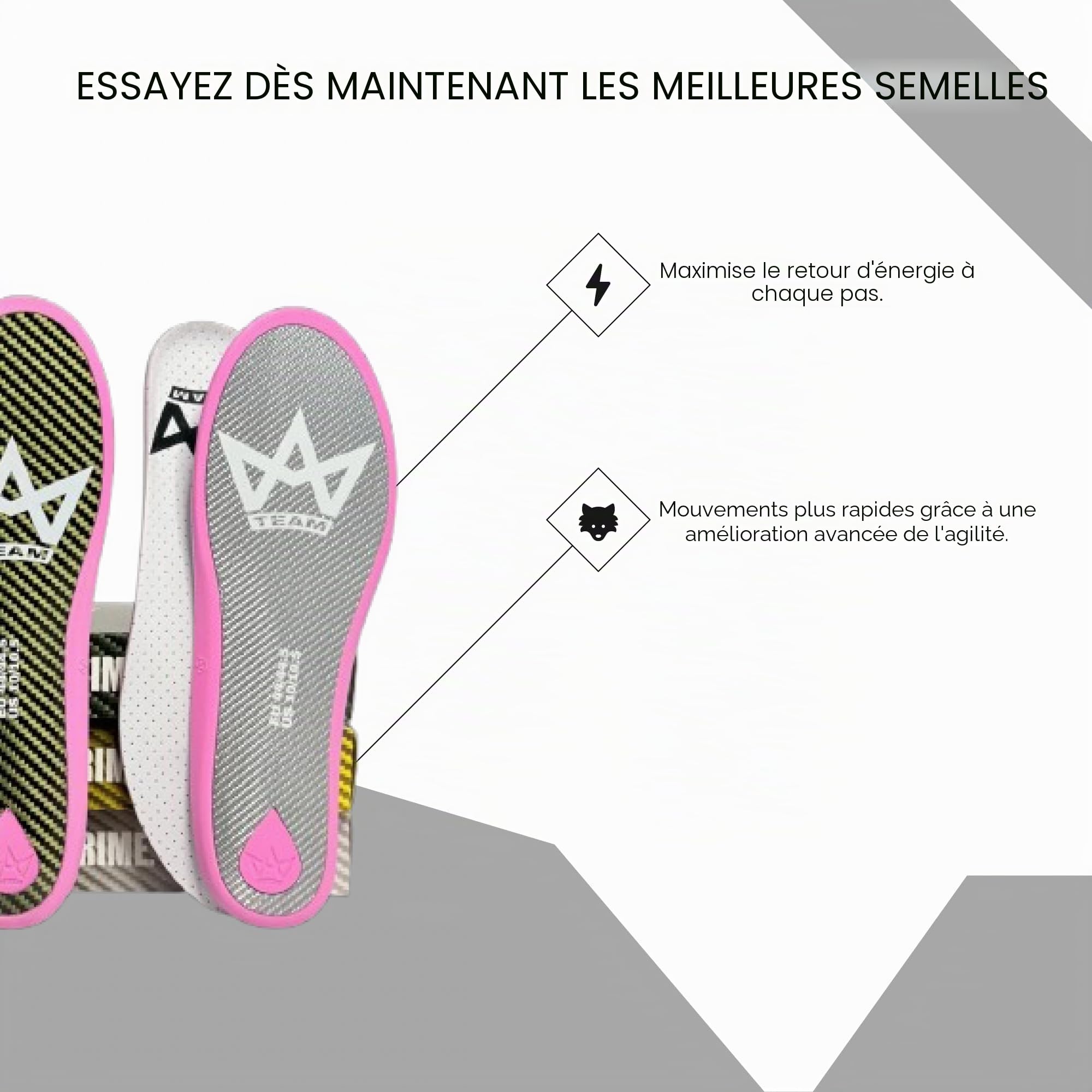 Semelles de sport ultra en fibre de carbone, performances élevées, support biomécanique, pour basket-ball, football, running, volley et gymnase, tailles 36-48.5 EU (42/42.5)