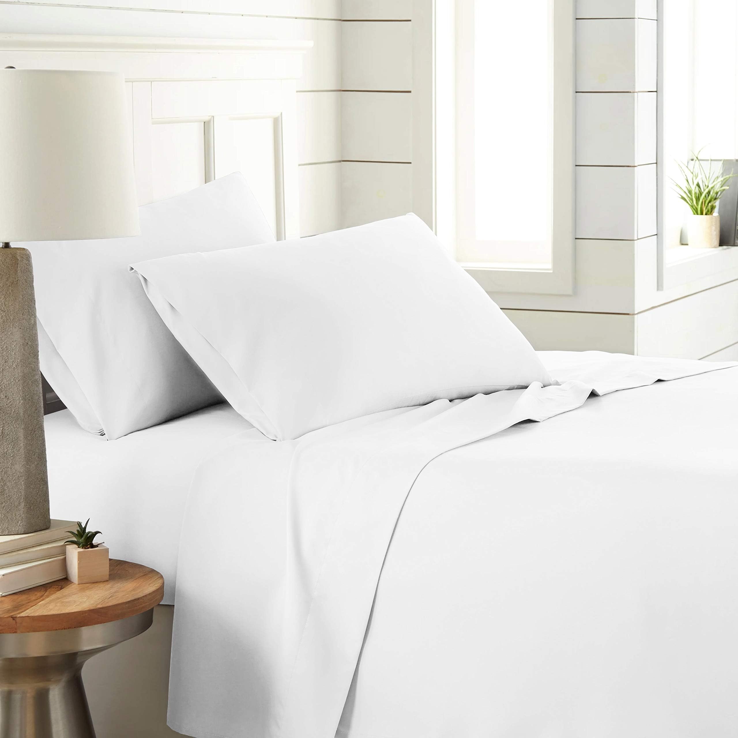 SITARA TRADING LTD Brit Cotton Flat Sheet Easy Care Polycotton Plain Dyed Flat Bed Sheet UK Size White Pair of Pillowcase