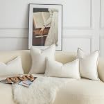 Mandioo Pack of 2 Decorative Throw Pillow Covers Accent Solid Woven Textured Cushion Covers Pillow Cases Bedroom Living Room Sofa Home 26 x 26 Inch 65 x 60 cm Cream White