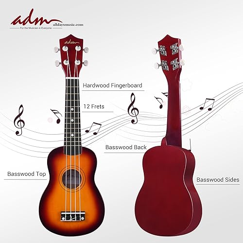 Miniatura 45 de ADM Ukelele para principiantes, kit de ukelele de madera hawaiana para niños y adultos, paquete de ukalelee profesional con lecciones gratis