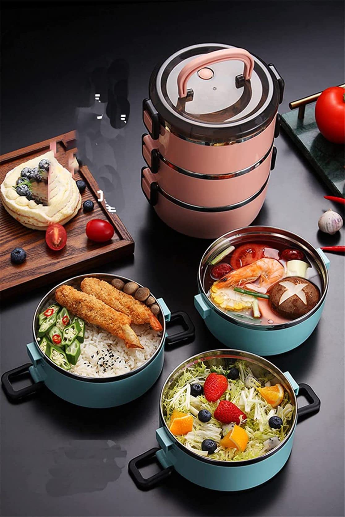 ステンレス製保温弁当箱 大容量3段*5 Amazon | 保温弁当箱 お弁当箱 ランチボックス 弁当箱 保温 立て