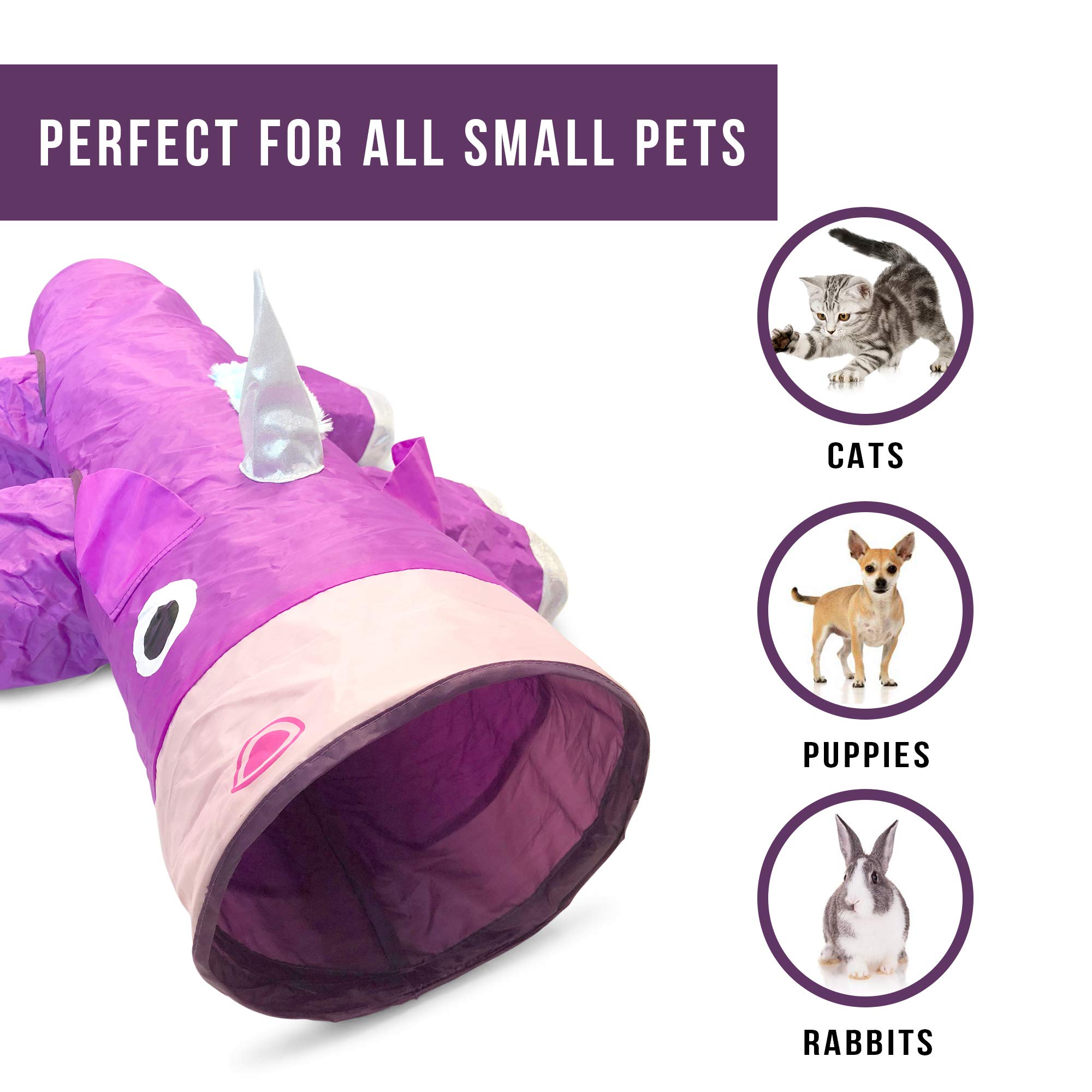 Pet Craft Supply Magic Mewnicorn - Túnel para Gatos con Cuerda de Plumas Arrugadas para Perros, Gatos, Conejos, Gatitos y cobayas para esconderse, Cazar y Descansar
