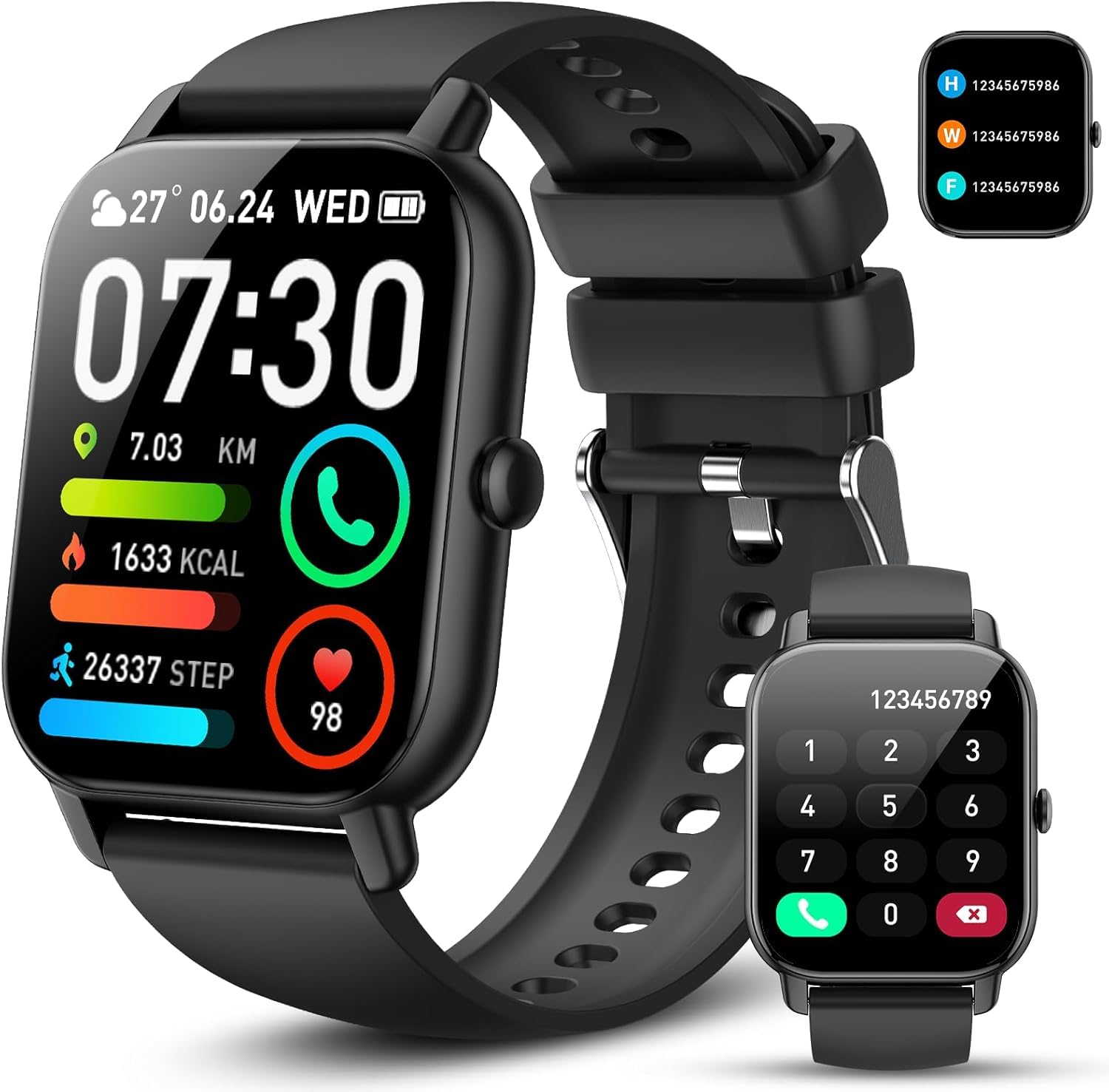dotn Smartwatch Uomo Donna Effettua/Risposta Chiamate, 1.85" Orologio Smartwatch 112 Modalità Sonno Cardiofrequenzimetro Sportive Orologio Digitale, Impermeabile IP68 Smart Watch Android IOS, Nero