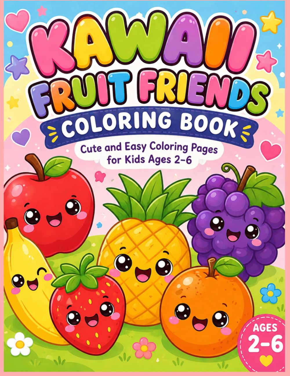 KAWAII FRUIT FRIENDS COLORING BOOK: CUTE AND EASY COLORING PAGES