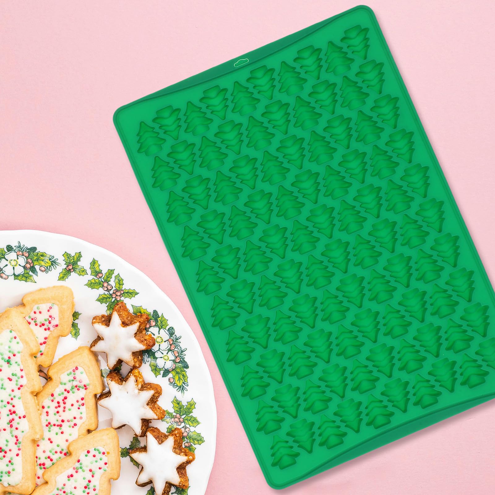 TOYANDONA 5 Set Stampo in Silicone per Albero di Natale, 100 Griglie, Verde | Antiaderente, Facile Sformatura, Accessorio Spatola Incluso, per Cioccolato, Caramelle, Fondente