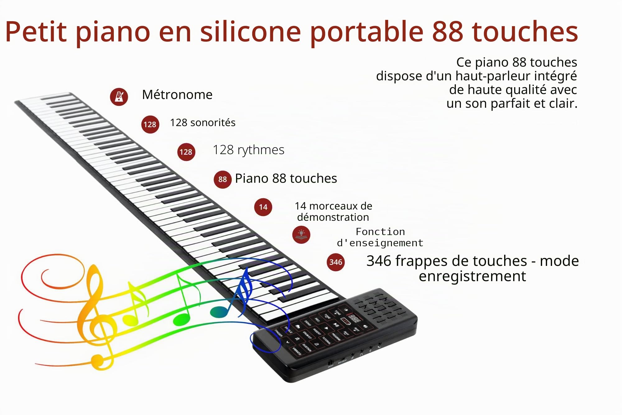 McGrey RA-88 Rollpiano avec Batterie, Général, 88 touches en silicone