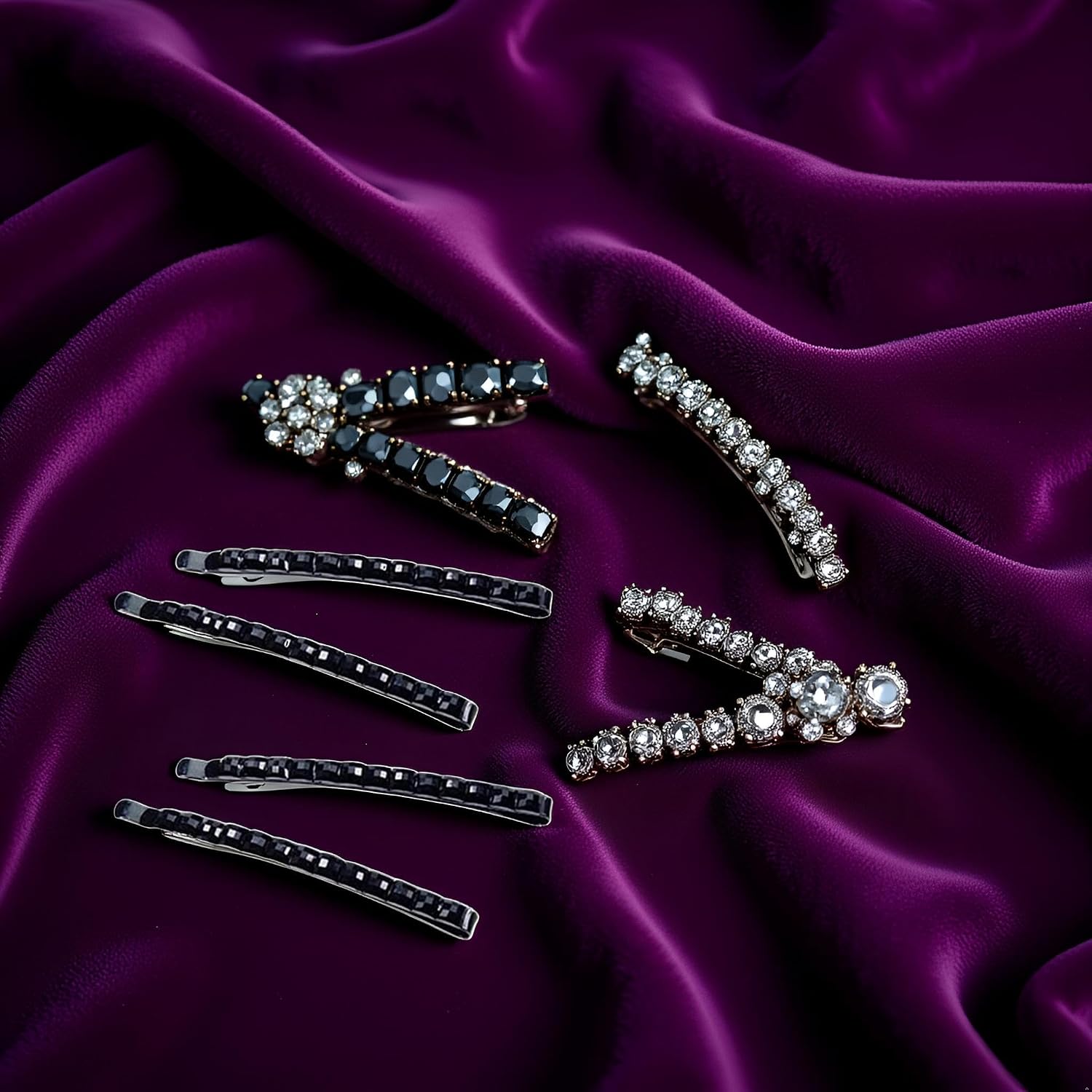 4Pcs Black Rhinestone Hair Clips - Shiny Crystal Barrettes and Bobby Pins | Sparkly Metal Hairpins for Women and Girls,Hair Accessories, Barrettes and Clips