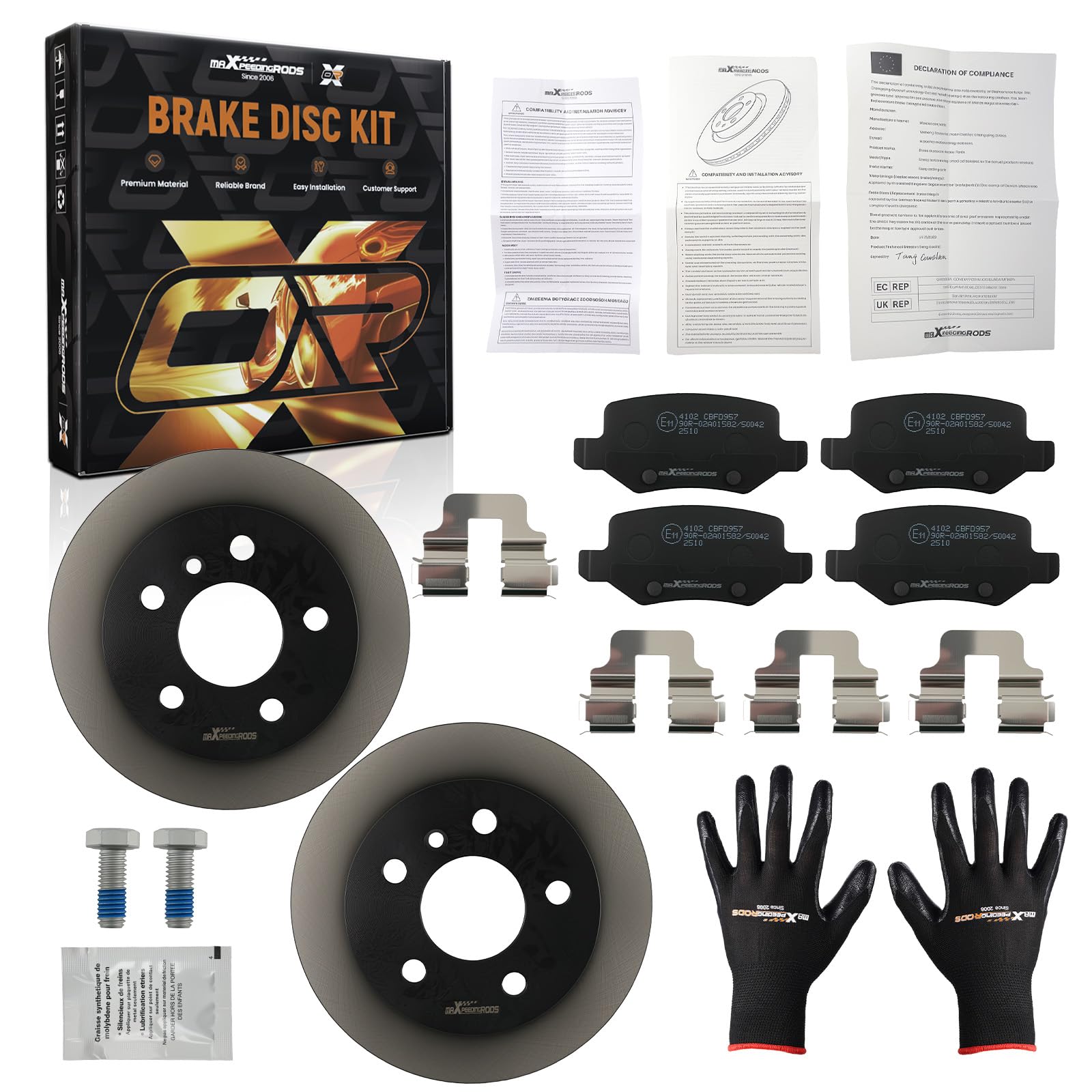 maXpeedingrods Juego de frenos con 2 discos de freno, 4 pastillas de freno traseras para Clase A W169 Clase B W245 1694230312 1694230912 A1694230312