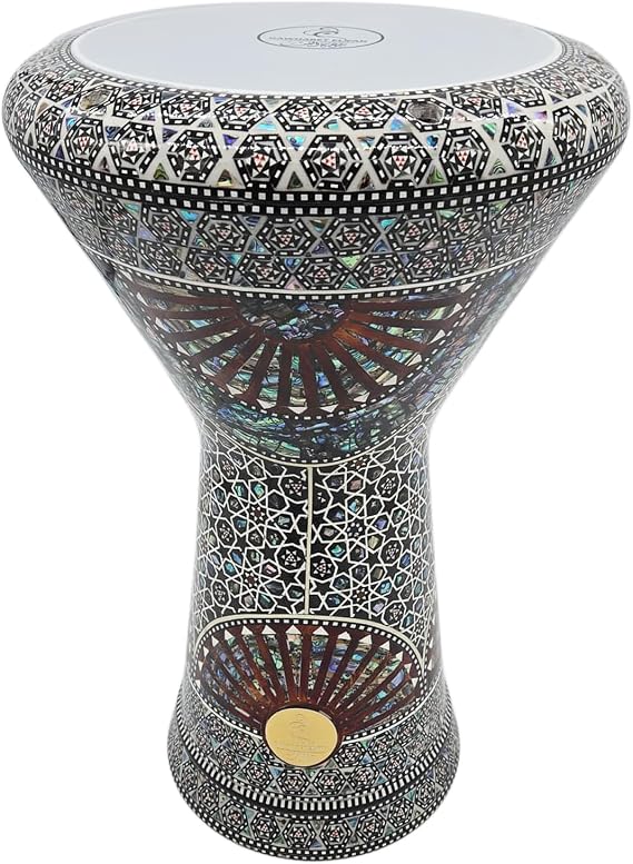 The Gawharet El Fan 18.5 Darbuka Doumbek Drum Sombaty Size With Real Blue Mother of Pearl (Egyptian Rainbow)