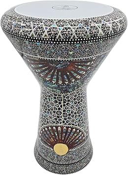 The Gawharet El Fan 18.5 Darbuka Doumbek Drum Sombaty Size With Real Blue Mother of Pearl (Egyptian Rainbow)