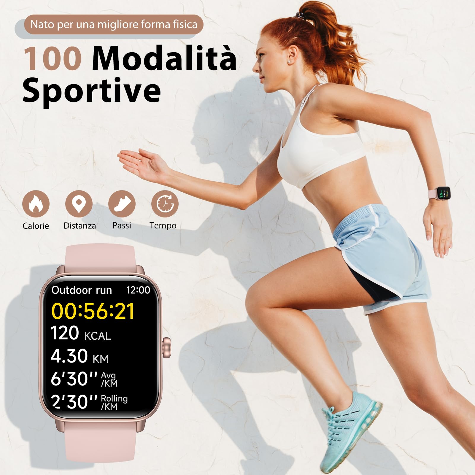Smartwatch Uomo Donna Rispondi/Effettua Chiamate, 1.8" Orologio Alexa Integrata, SpO2/Frequenza Cardiaca/Sonno/Stress, 100+ Sports, Contacalorie/Passi, IP68 Smart Watch per Android/iOS (Rosa, 1.8)