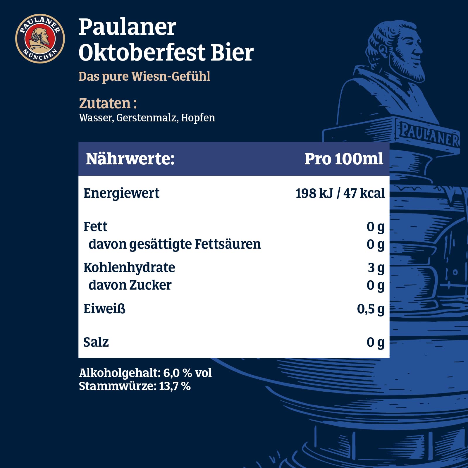 Paulaner Oktoberfestbier • bayrisches Festbier traditionell • Bier • EINWEG (24x0,5l)