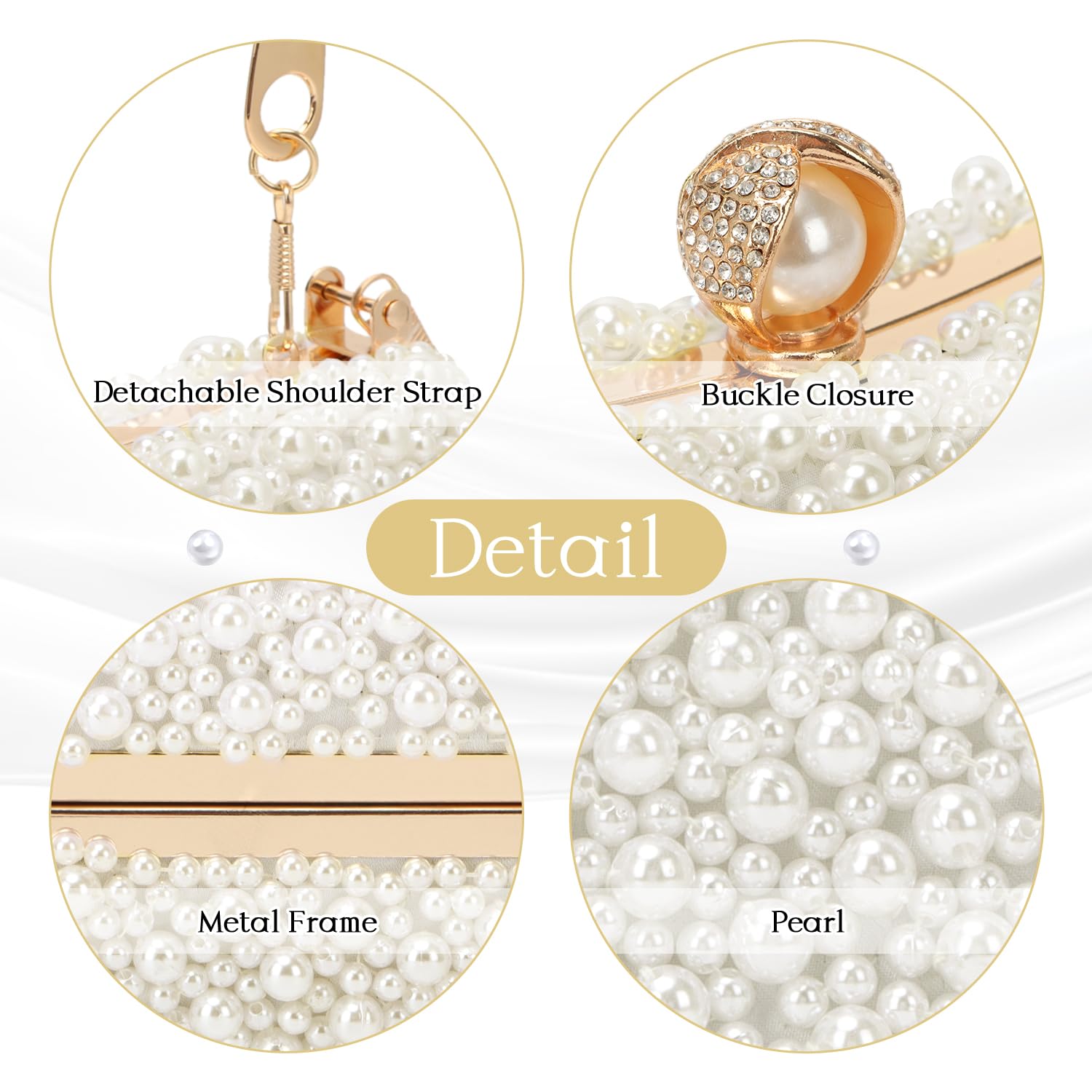 EVEOUT Pochette en Perles pour Femme élégant Clutch de Soirée avec Chaîne Sac à main de Perles pour Mariée Sac bandoulière pour Mariage Fête(Beige)