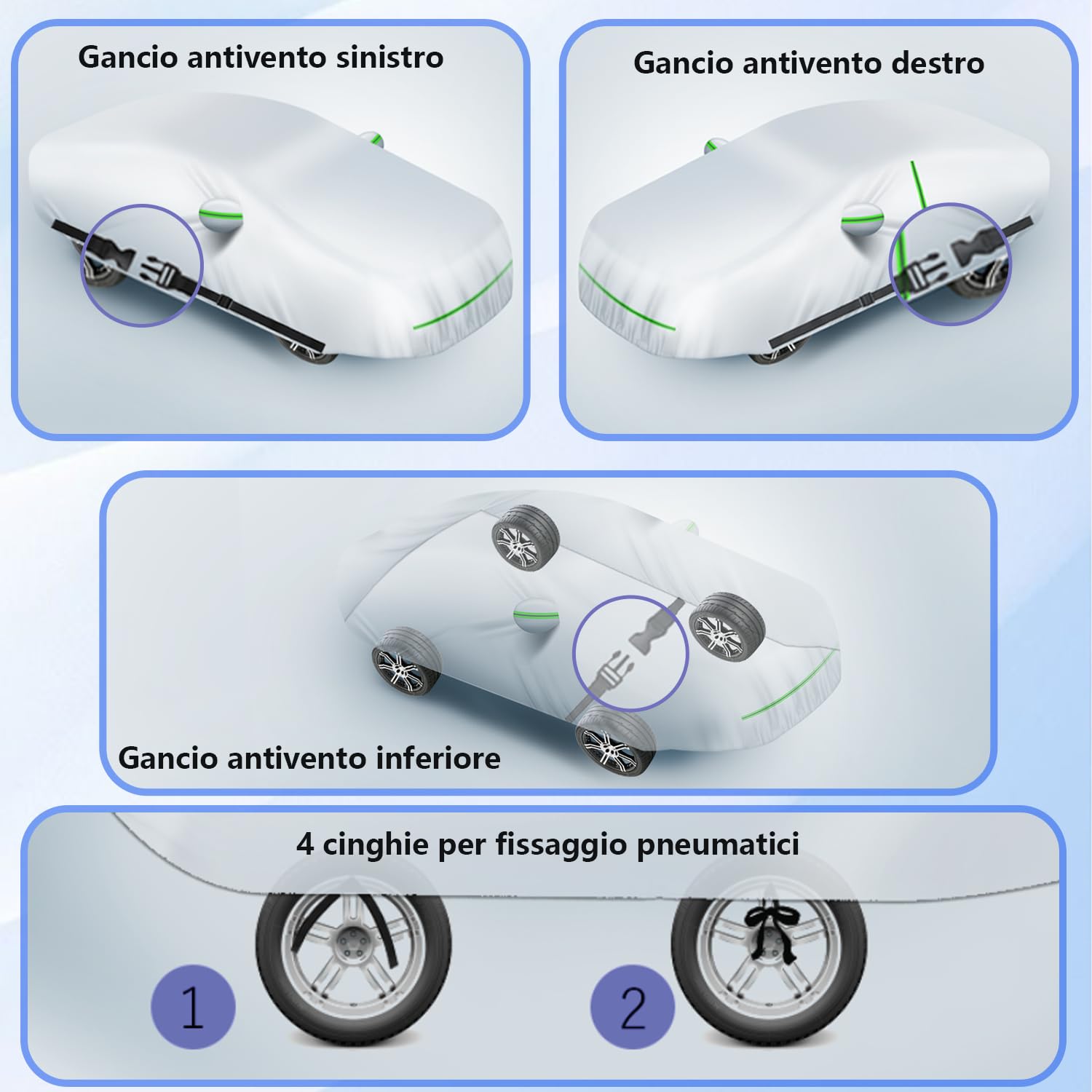 Telo Copriauto Impermeabile Anti UV Anti Vento e Antipolvere con Zip Laterale, Telo per Auto 460x185x160 cm Argento per Mid-size Car (Segmento D)