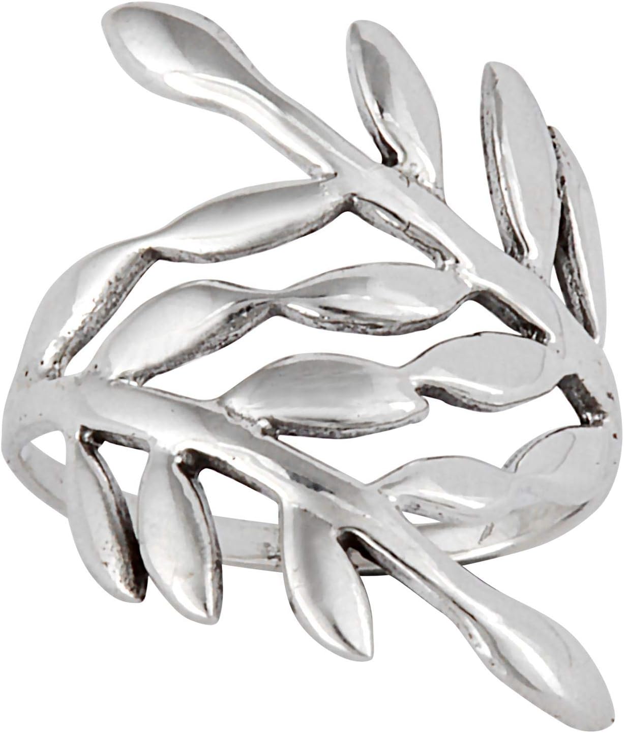 Sterling Silver Leaf Vine Ring - 925 Silver Olive Branch Wide Wraparound Ring for Women - Ancient Greek Nature-Inspired Jewellery - Roman-Style Laurel Wreath Design - Boho Statement Rings