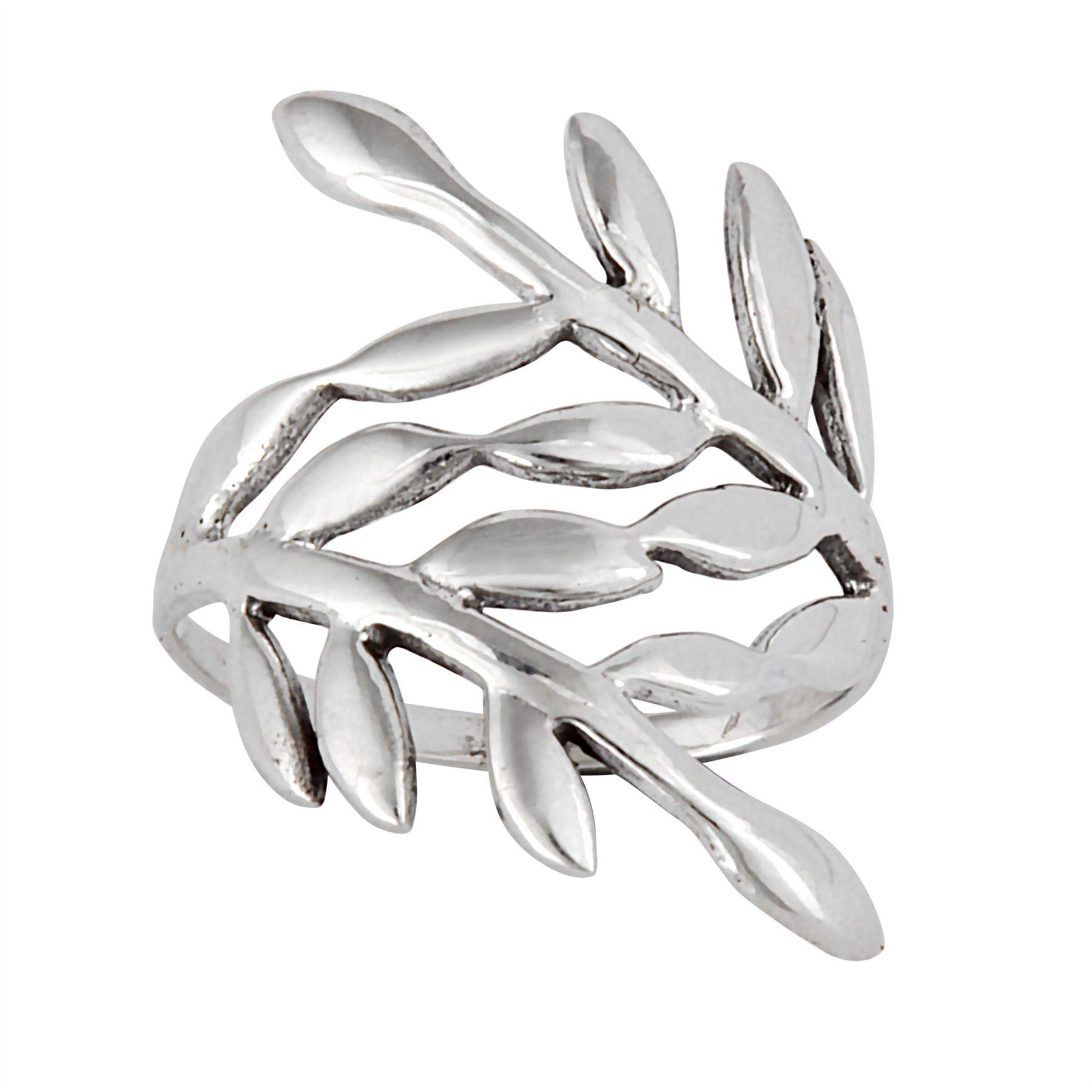 Sterling Silver Leaf Vine Ring - 925 Silver Olive Branch Wide Wraparound Ring for Women - Ancient Greek Nature-Inspired Jewellery - Roman-Style Laurel Wreath Design - Boho Statement Rings