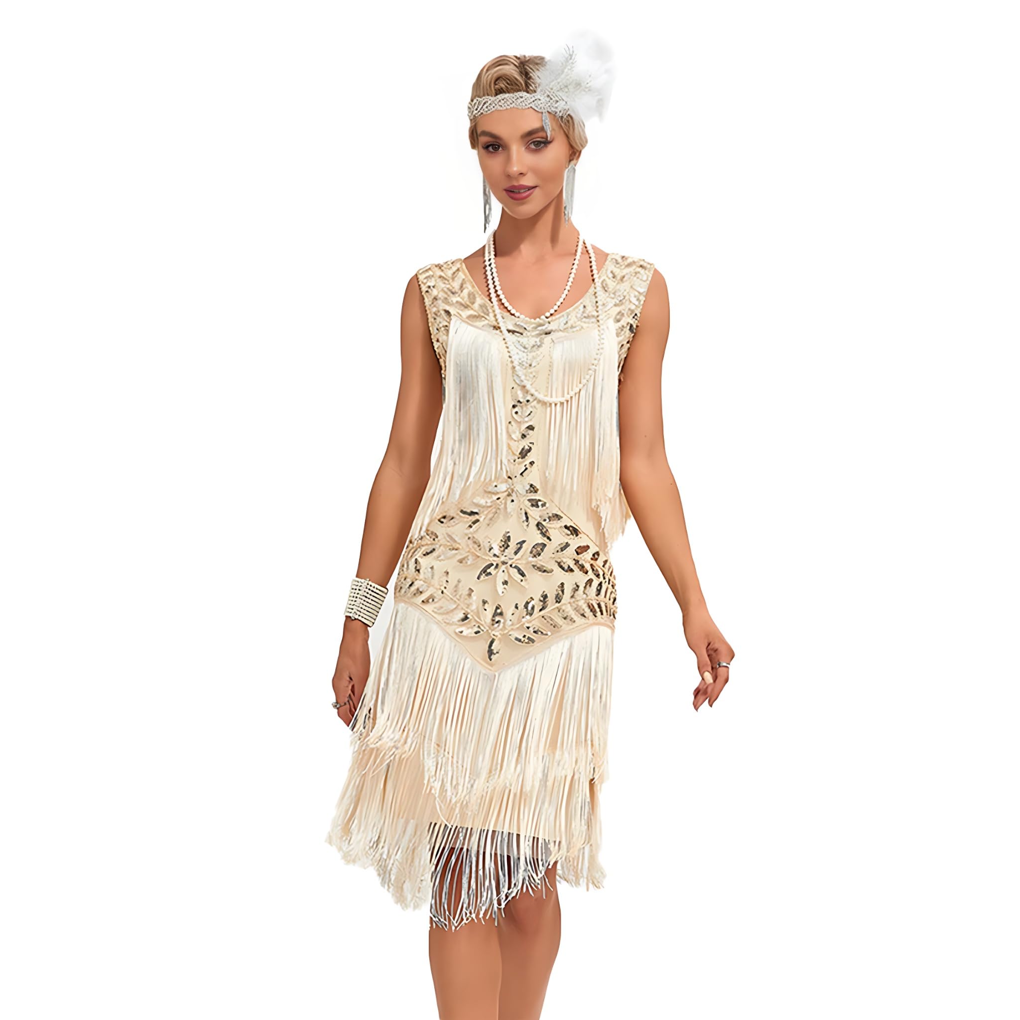 TANMESSO1920s Flapper Costume for Women Scoop Neck Great Gatsby Dress Vintage Roaring 20s Party Outfit