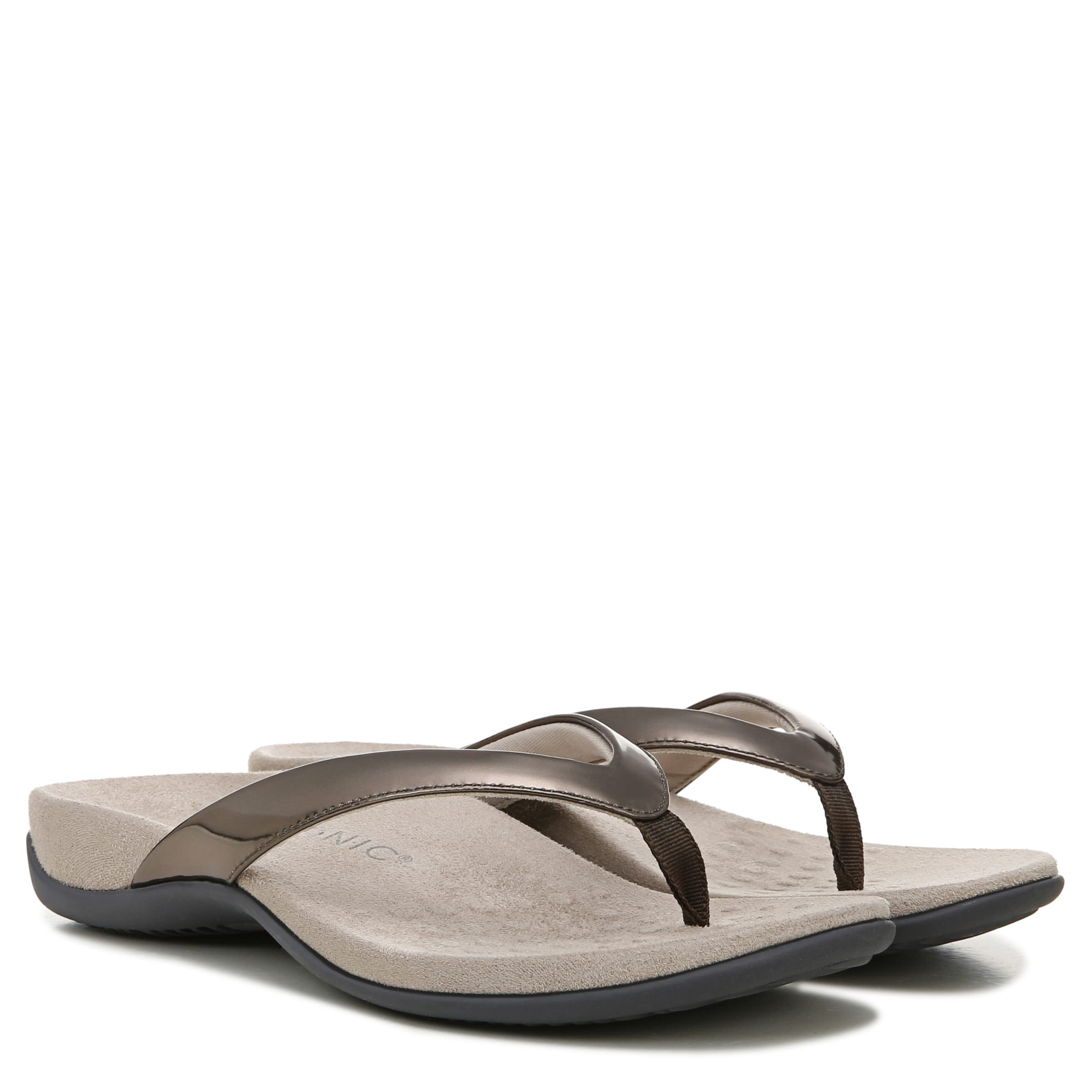 Vionic Dillon Women's Toe-post Supportive Sandal Pewter Mirror - 8 Medium, Pewter Mirror, 8