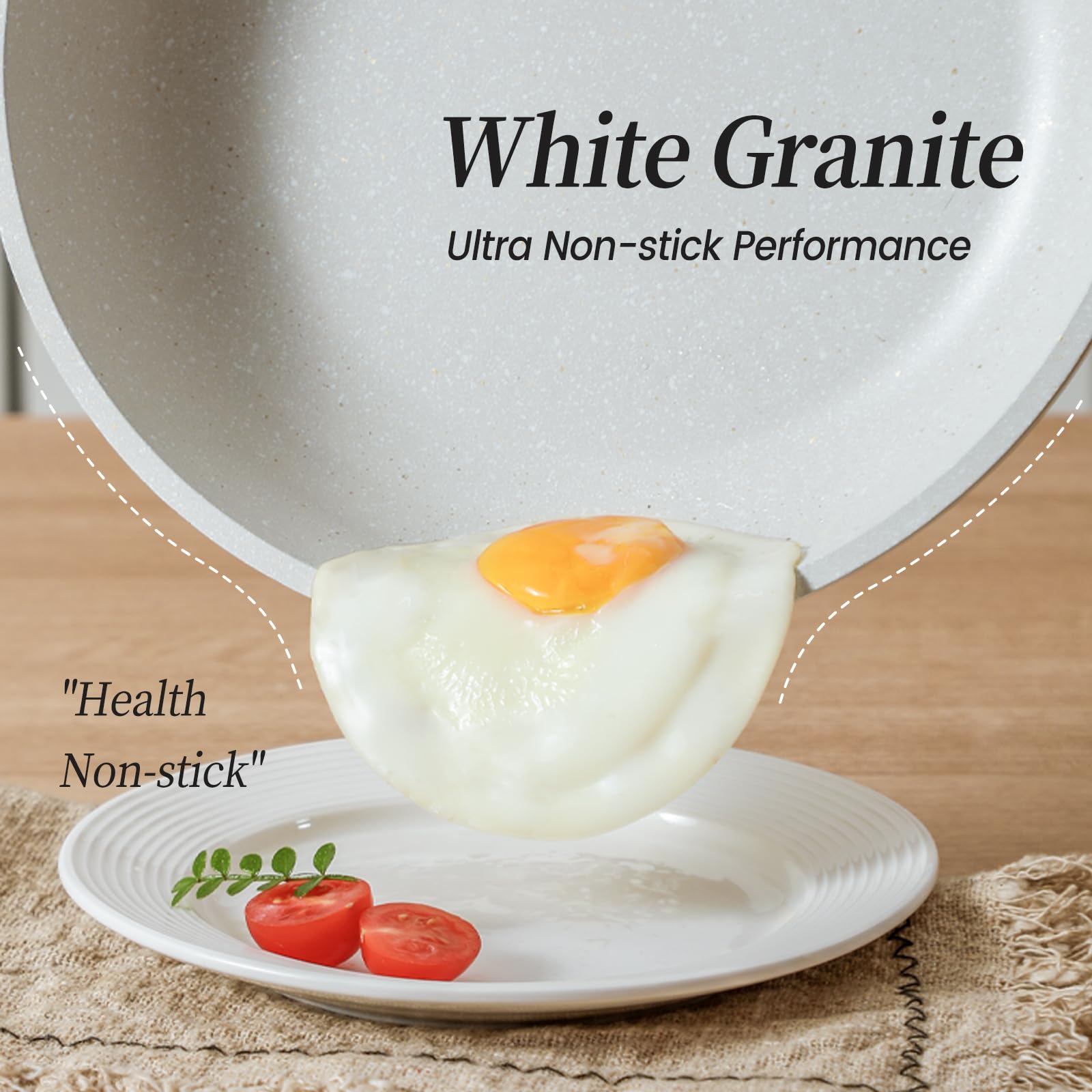 Juego de ollas y sartenes, juego de utensilios de cocina de inducción antiadherentes blancos con asas que se mantienen frías, juegos de sartenes de cocina para cocinar con cacerola, sartenes y