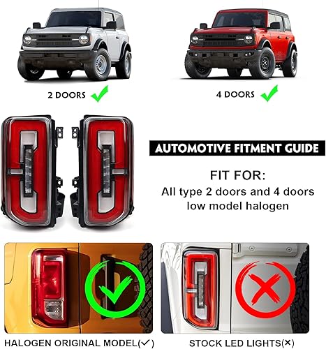 Miniatura 2 de Juego de luces traseras LED para Ford Bronco 2021 2022 2023, juego de luces traseras mejoradas, solo apto para accesorios halógenos originales
