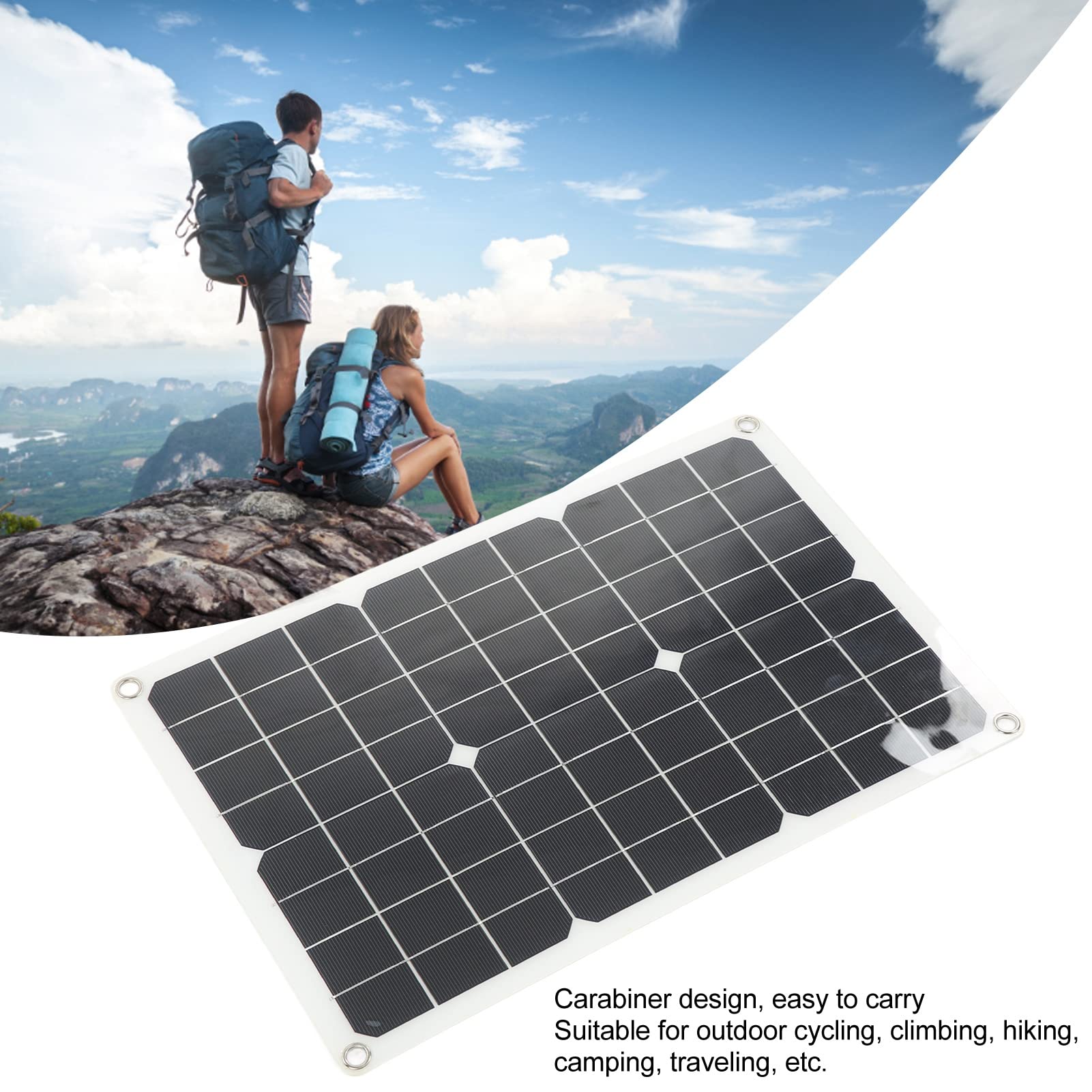 KIT DE PANNEAU SOLAIRE À TAUX DE CONVERSION ÉLEVÉ 20W 5V POUR RANDONNÉE CAMPING DOUBLE SORTIE USB
