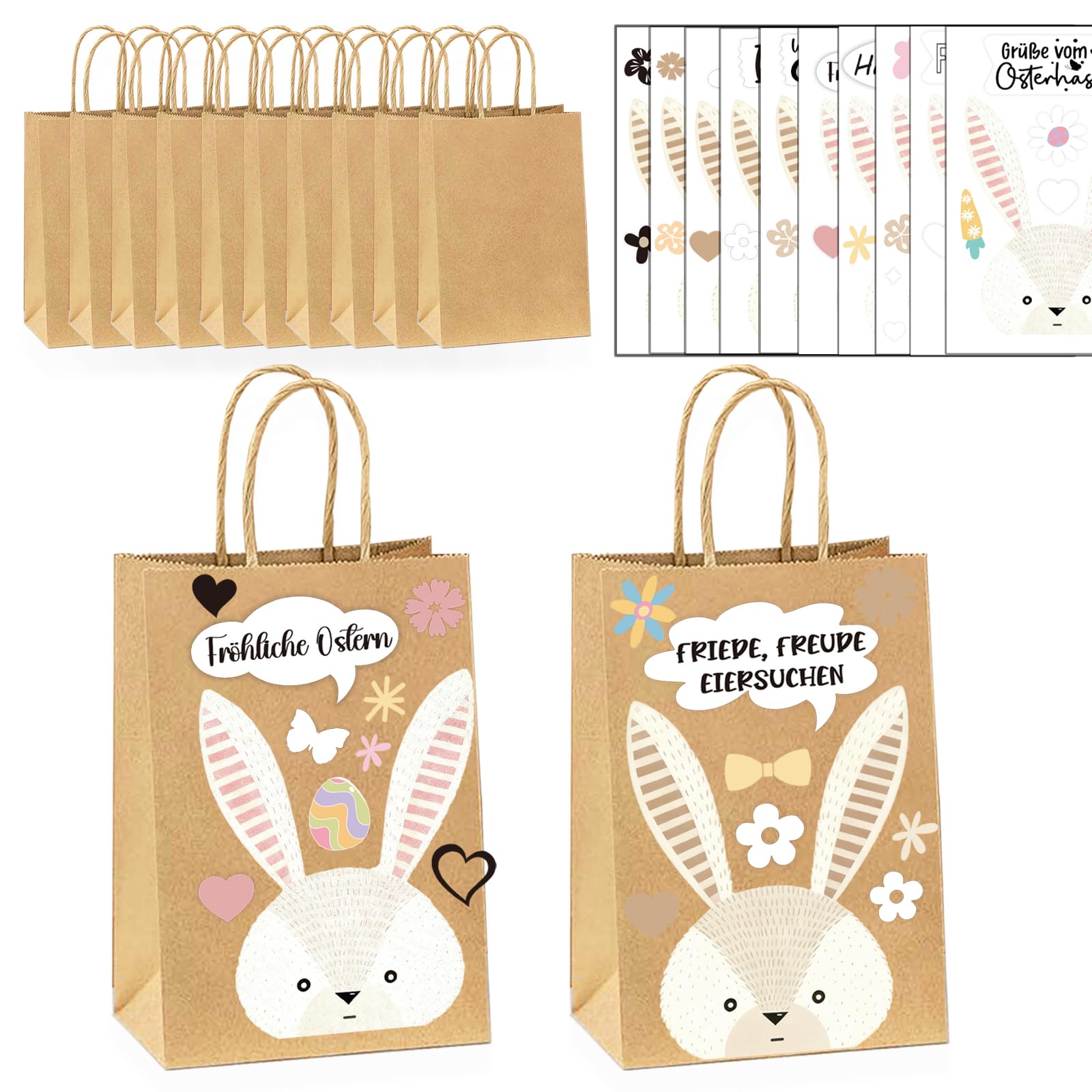 10 ostertüten | mit 10 Aufklebern süße Ostergeschenktüten | zum Befüllen als Osternester Osterkorb für Kinder Ostereier zum Befüllen Osterdeko Ostern basteln