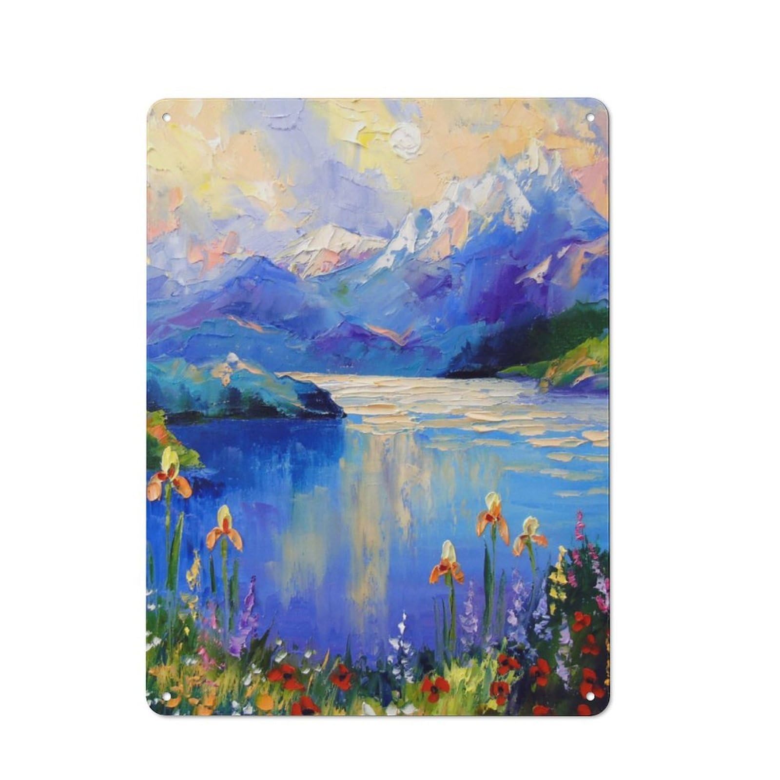 Junmoney Flowers On The Lake By The Metal Plaque 40X30cm With For Garage Wall, Retro Decor, For Themed Interiors In Garages And Workshops