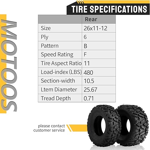 Miniatura 2 de Paquete de 2 neumáticos de 26 x 11-12 ATV UTV traseros 2611-12 neumáticos deportivos todo terreno 26 x 11 x 12 6PR sin cámara