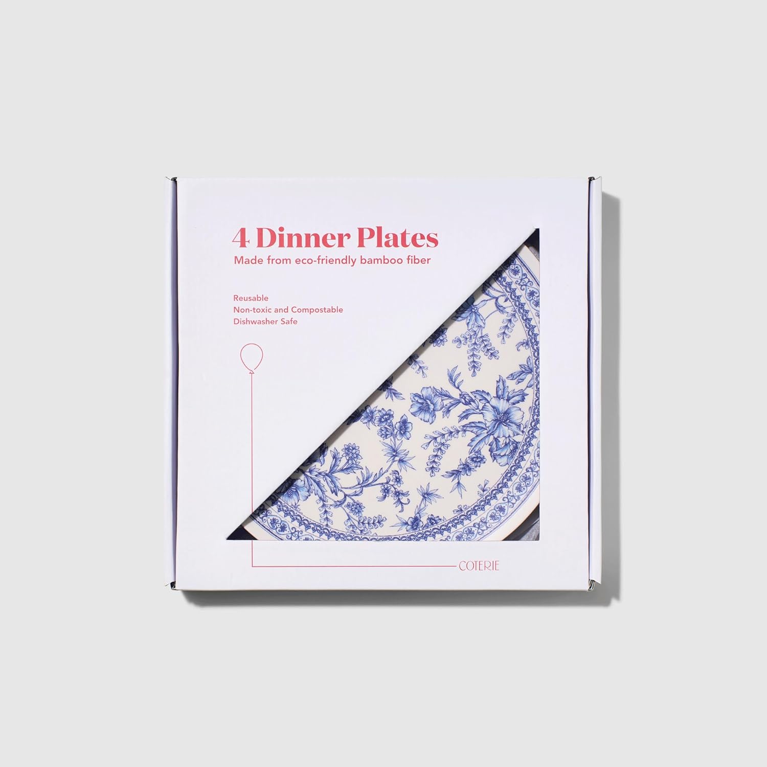 Coterie Bamboo Blue Toile Large Plates - 10" Reusable & Eco-Friendly Party Plates (4-Pack) | Sturdy, Elegant & Durable Bamboo Plates for Meals, Snacks & Desserts | Premium Tableware for Gatherings