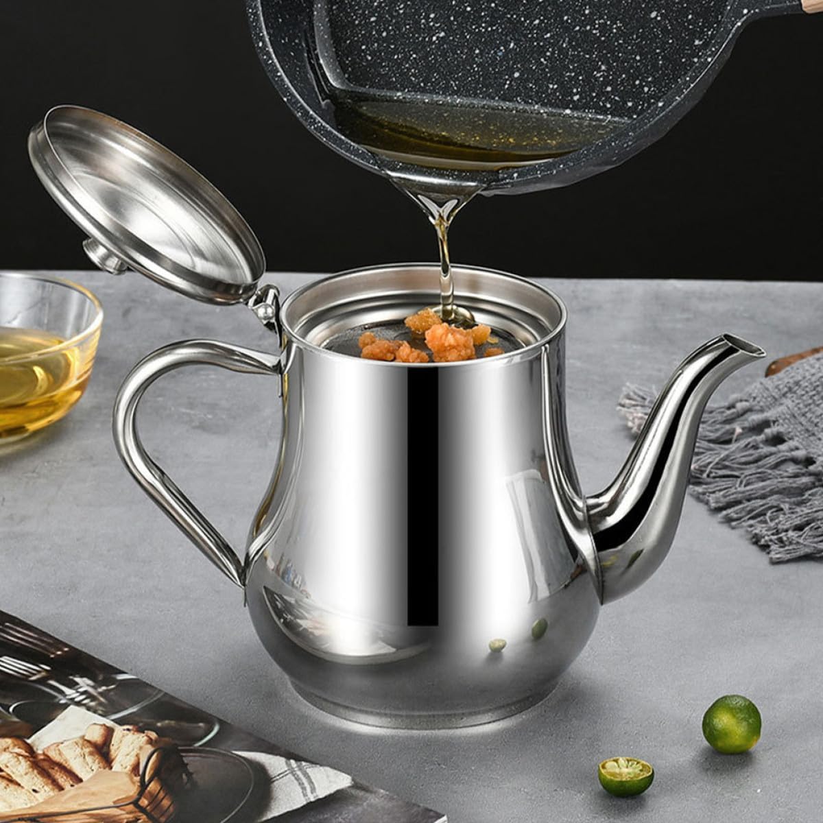 Multi-function Stainless Steel Oil and Soy Sauce Dispenser Bottle 1500ml Reusable Kitchen Accessory with Filter for Home Cooking