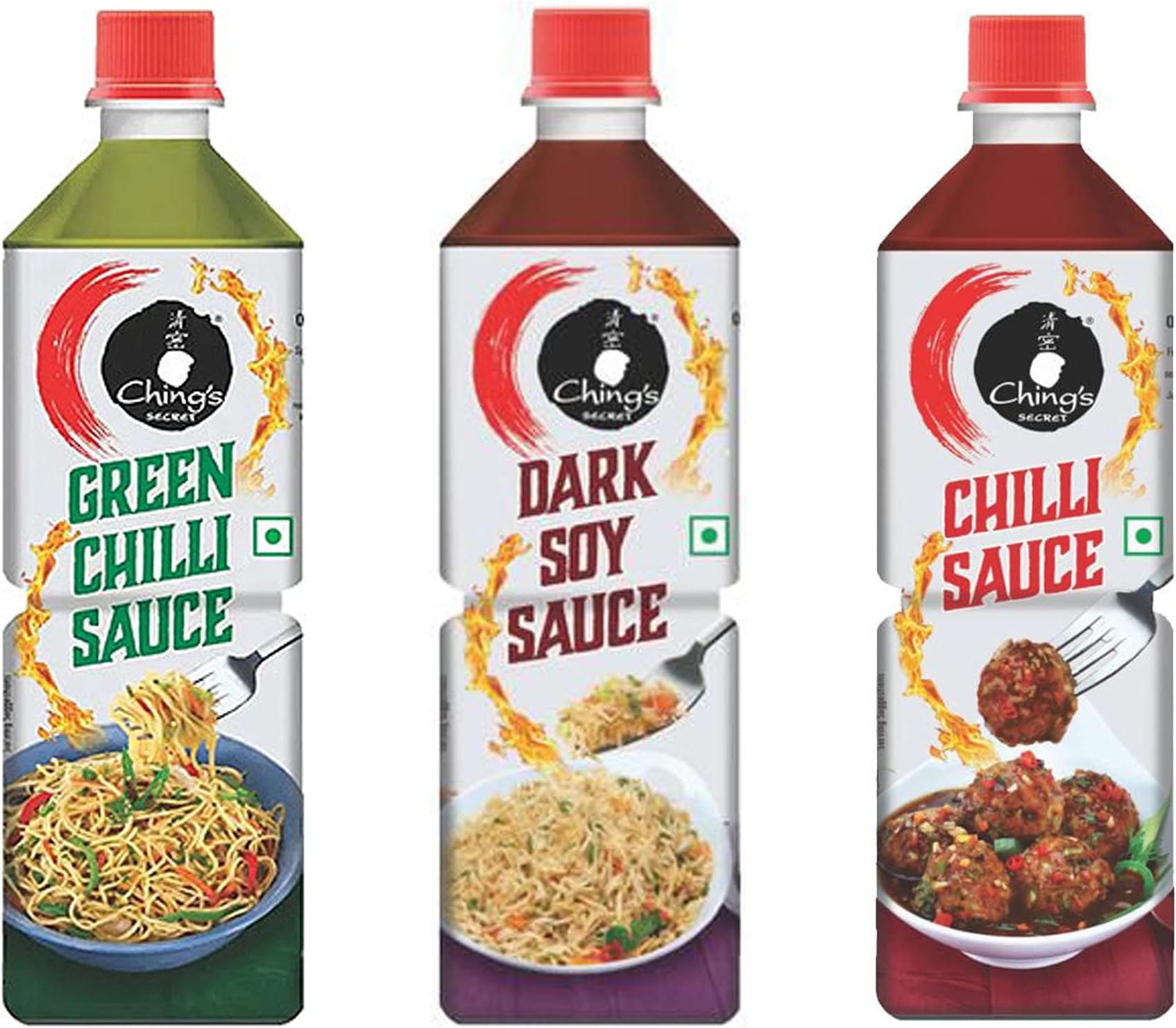 Ching’s Set of 3 Assorted Sauces - Green Chilli Sauce/Dark Soy Sauce/Red Chilli Sauce 680g