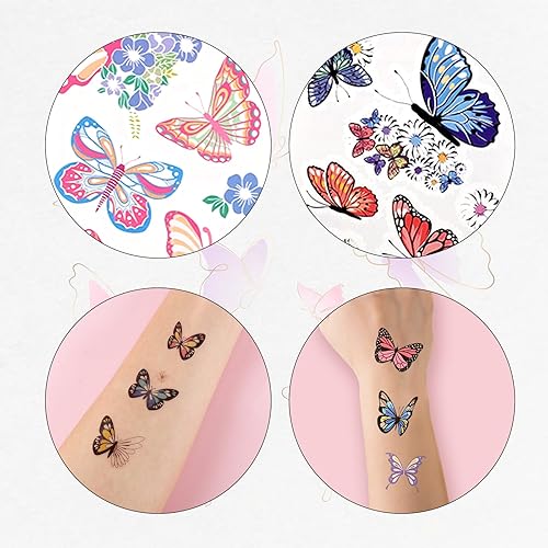 Miniatura 4 de 10 hojas99 piezas de tatuajes temporales de mariposas, coloridas calcomanías de tatuaje de mariposa impermeables, lindo tatuaje de mariposa para