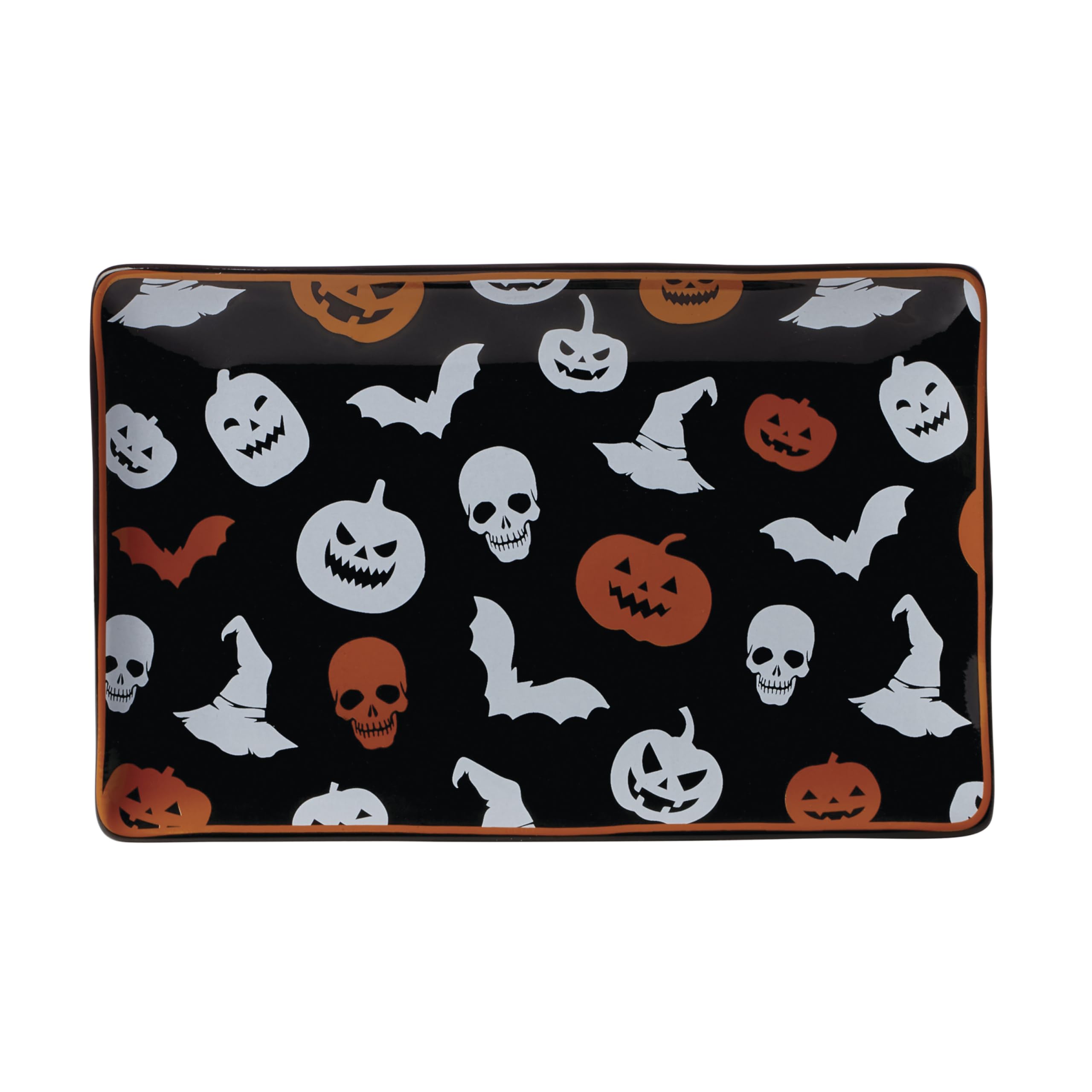 Oneida Serveware, Vintro Halloween Hors D'Oeuvres Tray, Made of Porcelain, Dishwasher Safe, Halloween Decor Indoor, Spooky Party Table Decorations, Fall Decor, Rectangular (1 Piece, 9.75 x 6.25-Inch)