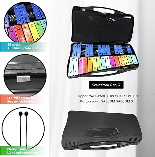 Miniatura 18 de Soulmate Xilófono, instrumento de xilófono Glockenspiel de 25 notas para niños, juguete musical de metal, instrumento de percusión profesional