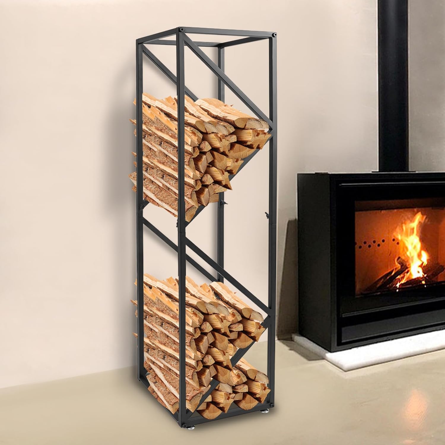 Indoor Firewood Rack - Portable Storage Holder for Fireplace & Outdoor Fire Pits - Log Rack Wood Holder, Multi-Space Decorative & Functional Log Holder for Patio, Stove