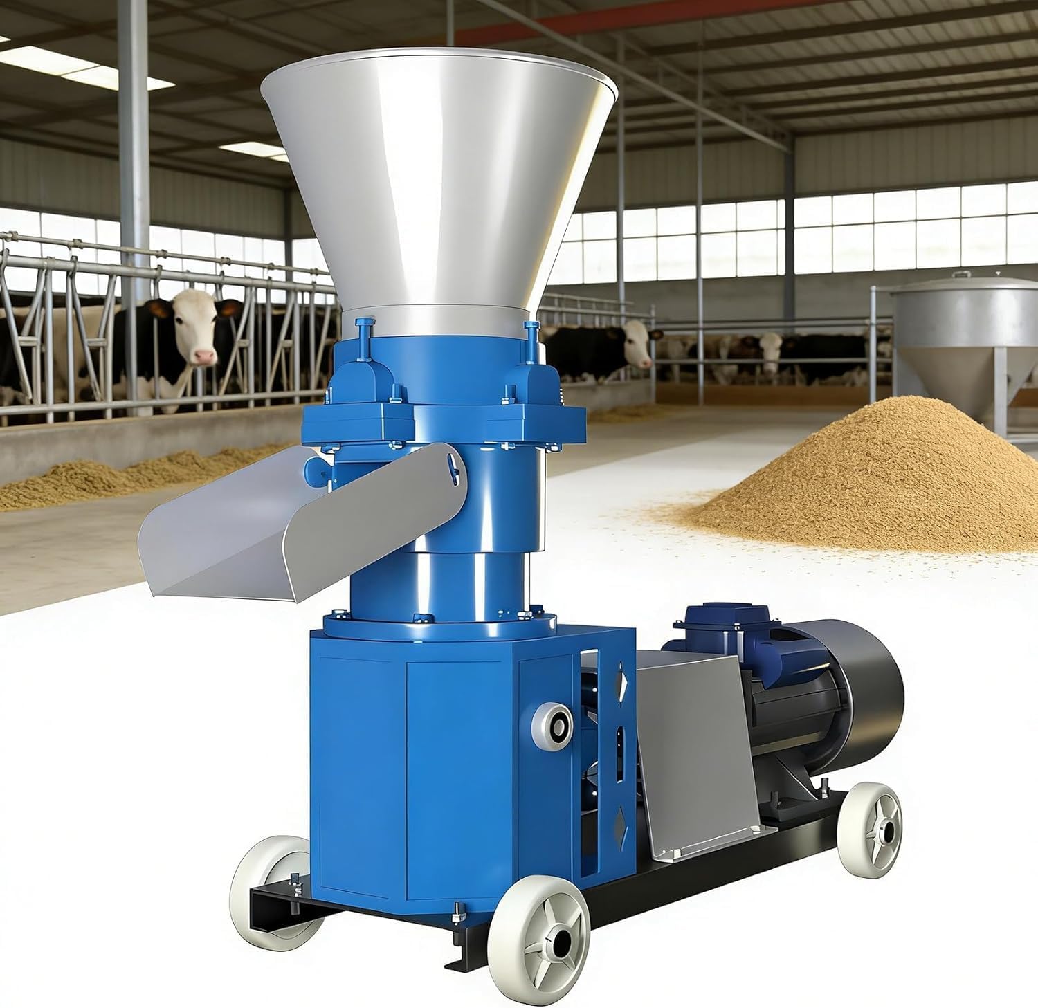 Futterpellet-Anlage 100 kg/h, Elektrische Getreidemühle mit 5 Matrizen, Für Trocken- und Nassfutter für Nutztiere (8mm)
