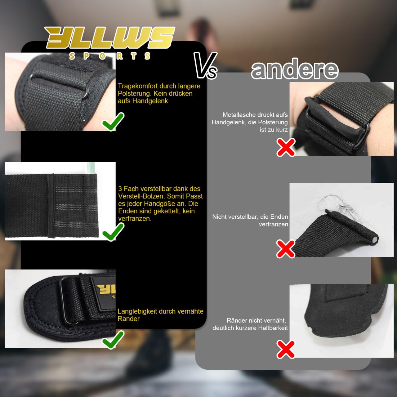 Yllws Sports Professional Lifting Straps for Strength Training with Powerlifting Crossfit, Fitness - Image 3