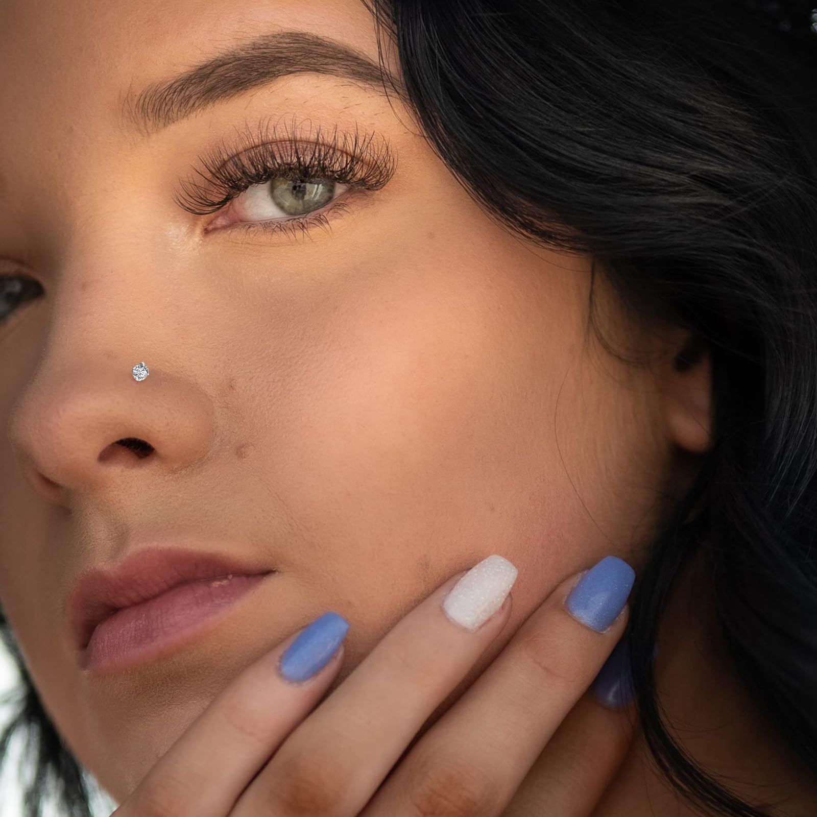 Piercing nariz plata 20G acero quirúrgico delgada barra de cristal Kit Regalo Mujeres Hombres Niñas