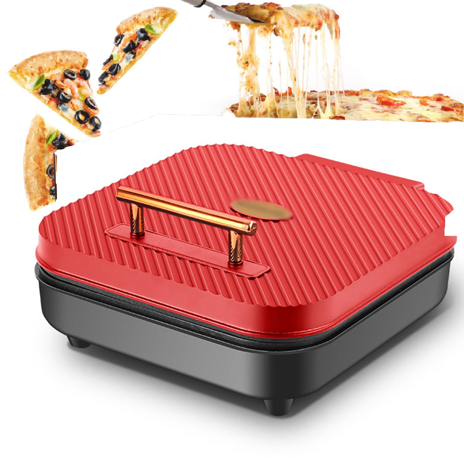 Machine à Pizza chauffante Double Face – Four à Pizza électrique Multifonction, poêle à crêpes, Haute Puissance 1 200 W, pour la Maison, la Pizzeria ou Le Restaurant, Rouge