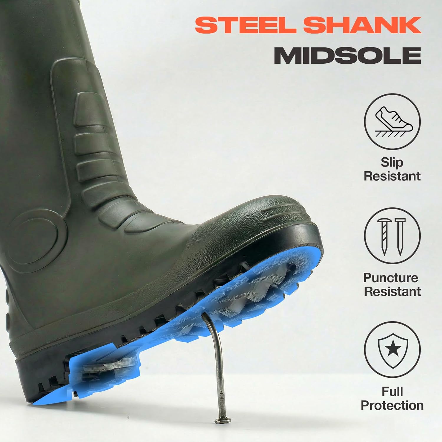 HISEA Men's Rain Boots with Steel Shank, Waterproof Rubber Boots Seamless PVC Rainboots Durable Protective Footwear Outdoor Work Boots Garden Fishing Tall Knee Boot for Agriculture and Industrial Working - Image 6