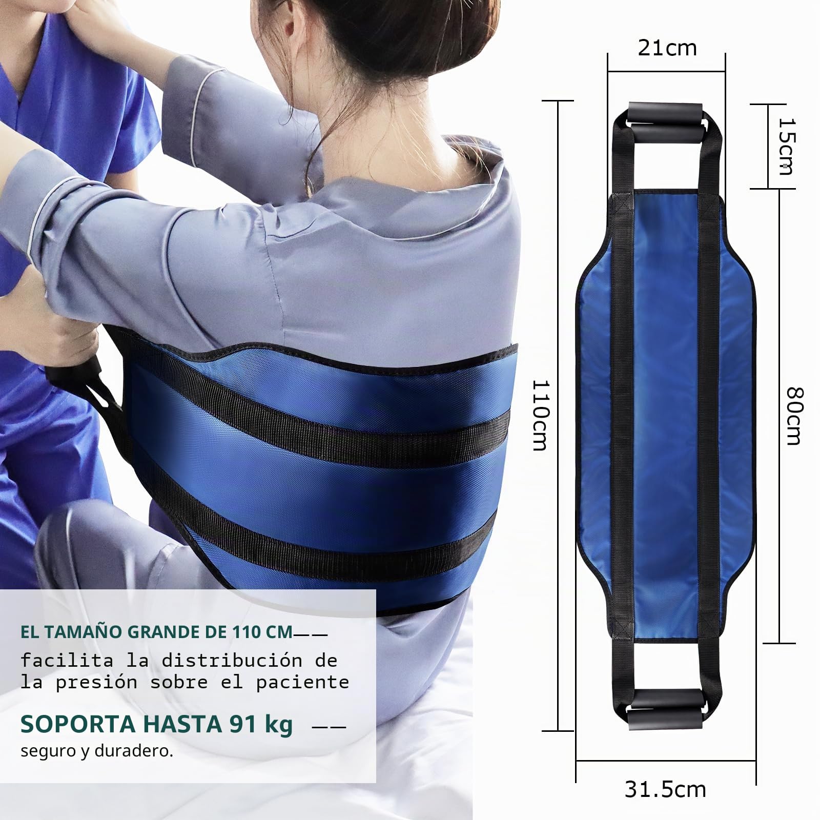 [LOSCHEN] Correa de transferencia de pacientes de 110 cm, extraancha, toalla de transferencia de cama para discapacitados, ancianos, geriátricos, heridos, para trasladar de forma segura el coche